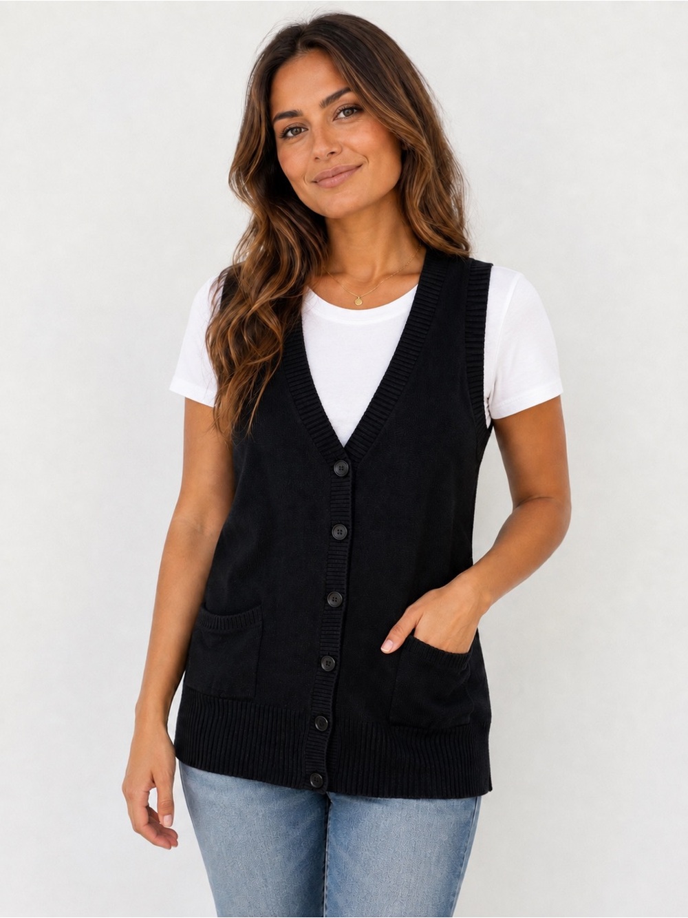 Forever Twenty One Black Button-Front Sweater Vest – Size Small